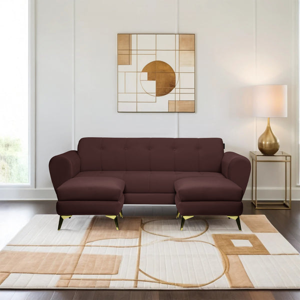 Milan Icon Ottoman 5 Seater Sofa - ( Plush Suede Fabric - Brown )