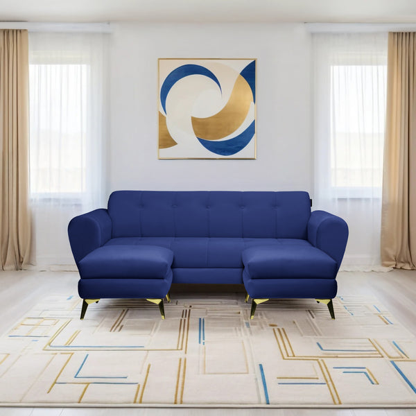 Milan Icon Ottoman 5 Seater Sofa - ( Plush Suede Fabric - Blue )