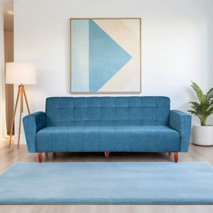 Lisbon  4 Seater Wooden Sofa Cum Bed - ( Premium Molfino Fabric-Sky Blue)
