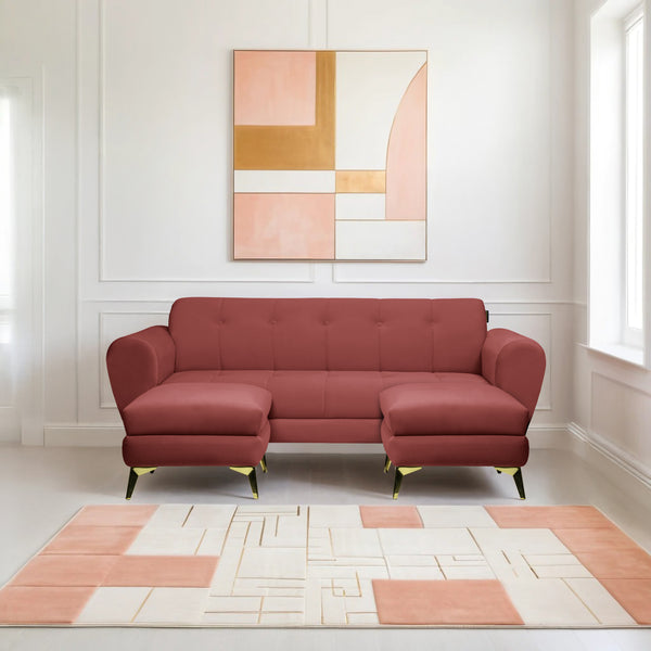 Milan Icon Ottoman 5 Seater Sofa - ( Plush Suede Fabric - Peach )