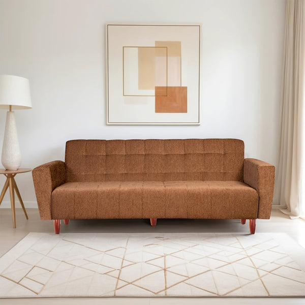 Lisbon  4 Seater Wooden Sofa Cum Bed - ( Premium Molfino Fabric - Beige)