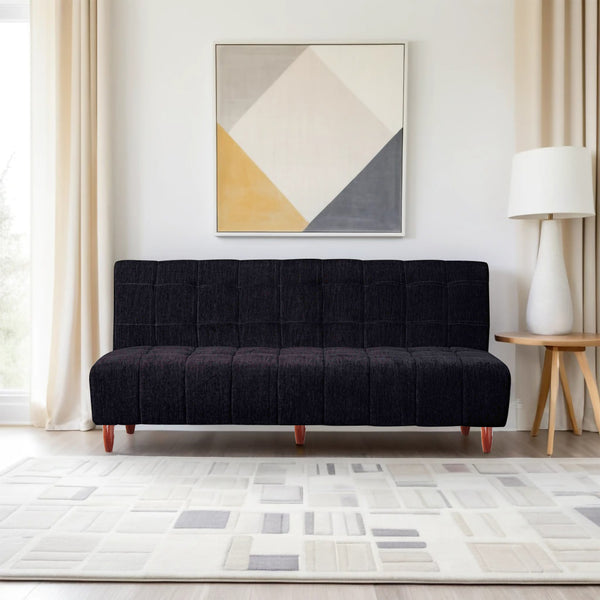 Florida 4 Seater Wooden Sofa Cum Bed - ( Premium Molfino Fabric- Black )
