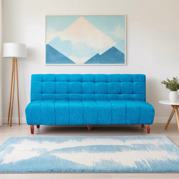 Florida 4 Seater Wooden Sofa Cum Bed - ( Premium Molfino Fabric- Sky Blue)