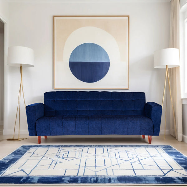 Lisbon  4 Seater Wooden Sofa Cum Bed - ( Premium Molfino Fabric-Blue)