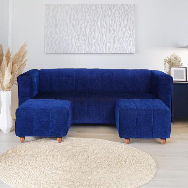 Tokyo 5 Seater Sofa with 2 Ottomans- ( Premium Molfino Fabric- Blue )