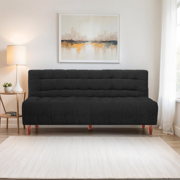 Florida Neo 4 Seater Wooden Sofa Cum Bed - ( Premium Molfino Fabric- Black )