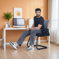 seventh heaven blaze mid back office chair for work from home study chair revolving chair computer chair 3 years warranty metal sled base blue mesh copy