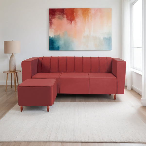 Sydney 4 Seater Sofa with Ottoman- ( Plush Suede Fabric- Maroon )