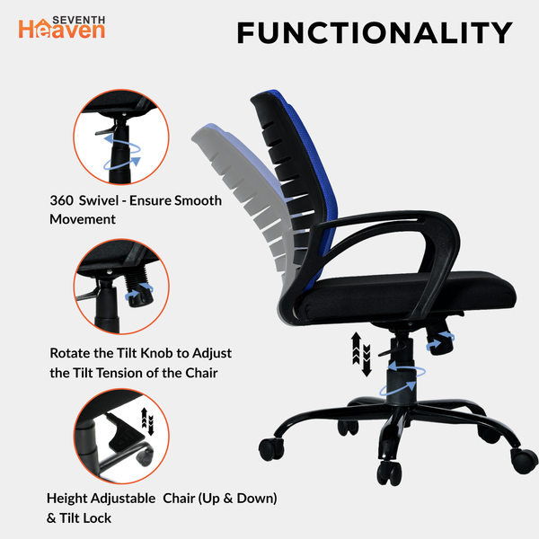 Blaze Mid-Back Office Chair – Ergonomic, Durable & Versatile (Blue)