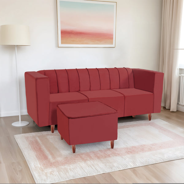 Sydney 4 Seater Sofa with Ottoman- ( Plush Suede Fabric- Maroon )