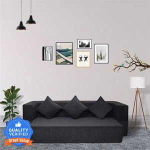 Flipper X Sofa Cum Bed - 3 Seater, Plain Cushion ( Premium Molfino Fabric, Black)