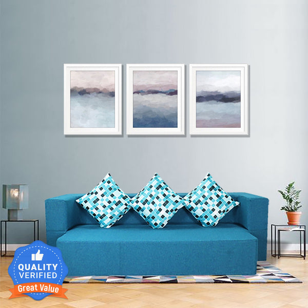 Flipper X Sofa Cum Bed - 3  Seater, Printed Cushion ( Jute Fabric, Sky Blue)