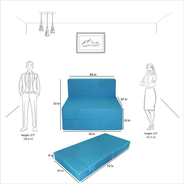 Rejoice Sofa Cum Bed - 1 Seater,  ( Jute Fabric, Sky Blue )