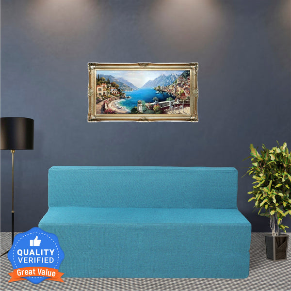 Rejoice Sofa Cum Bed - 4 Seater,  ( Jute Fabric, Blue )