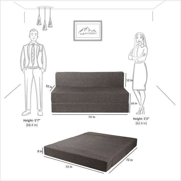 Rejoice Sofa Cum Bed - 4 Seater, ( Jute Fabric, Brown )
