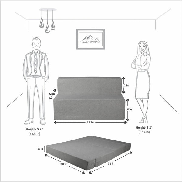 Rejoice Sofa Cum Bed - 1 Seater,  ( Jute Fabric, Light Grey )