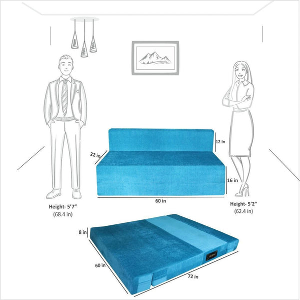 Rejoice Sofa Cum Bed - 3 Seater,  ( Premium Molfino Fabric, Sky Blue )