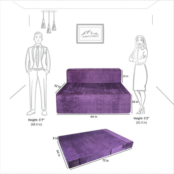Rejoice Sofa Cum Bed - 3 Seater, ( Premium Molfino Fabric, Purple )