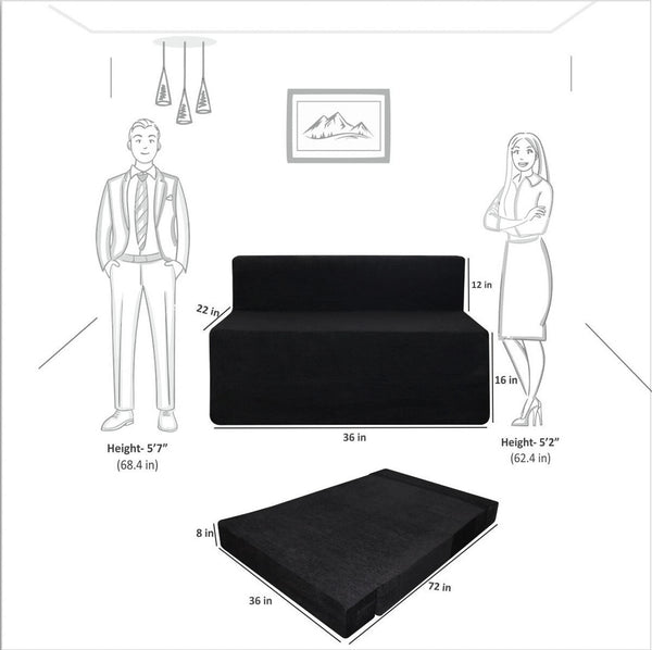 Rejoice Sofa Cum Bed - 1 Seater,  ( Premium Molfino Fabric, Black )