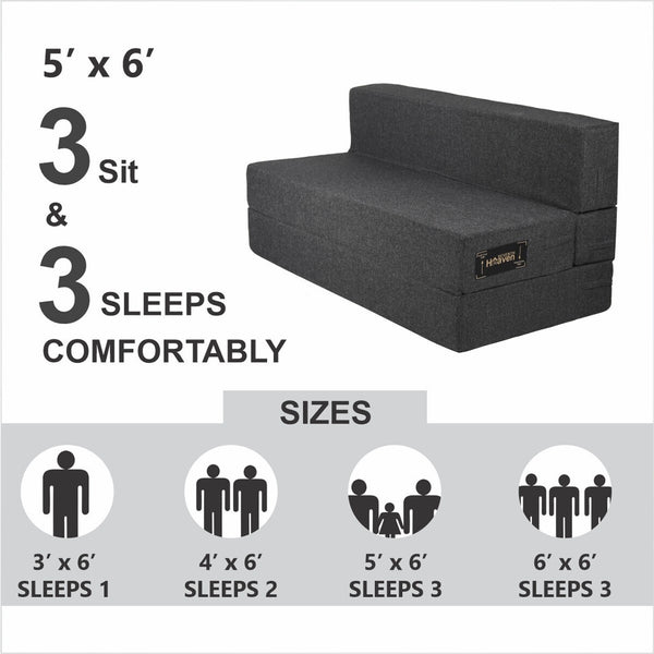 Rejoice Sofa Cum Bed - 3 Seater,  ( Jute Fabric, Dark Grey )