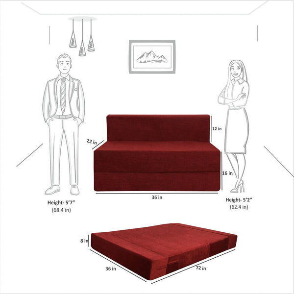Rejoice Sofa Cum Bed - 1 Seater,  ( Premium Molfino Fabric, Maroon )