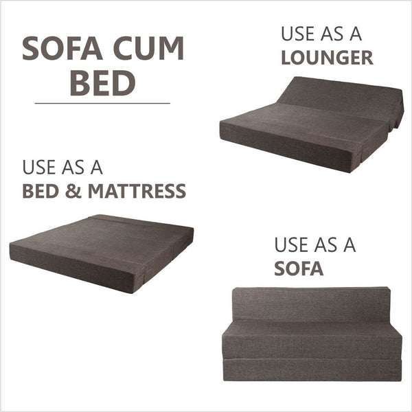 Rejoice Sofa Cum Bed - 4 Seater, ( Jute Fabric, Brown )