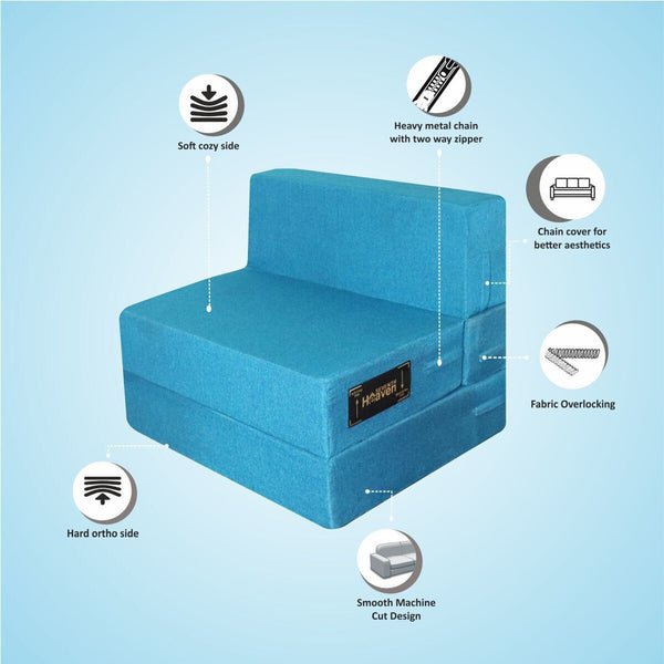 Rejoice Sofa Cum Bed - 1 Seater,  ( Jute Fabric, Sky Blue )