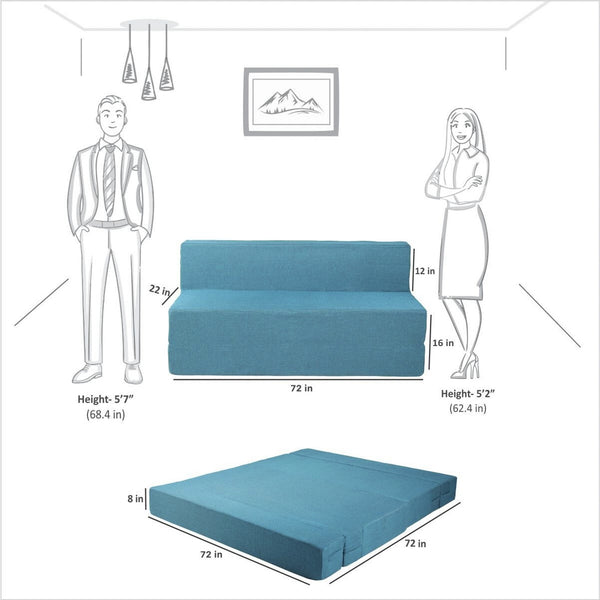Rejoice Sofa Cum Bed - 4 Seater,  ( Jute Fabric, Blue )