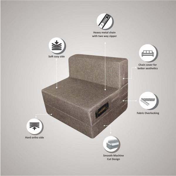 Rejoice Sofa Cum Bed - 1 Seater,  ( Jute Fabric, Brown )