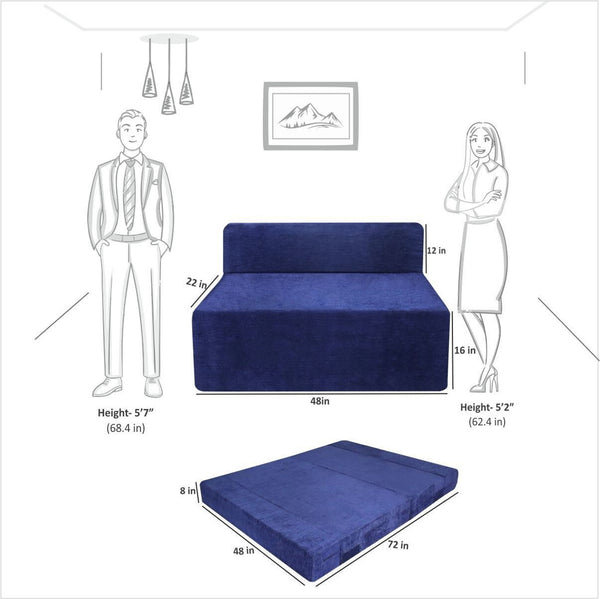 Rejoice Sofa Cum Bed - 2 Seater,  ( Premium Molfino Fabric, Blue )