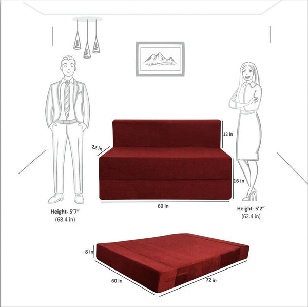 Rejoice Sofa Cum Bed - 3 Seater,  ( Premium Molfino Fabric, Maroon )
