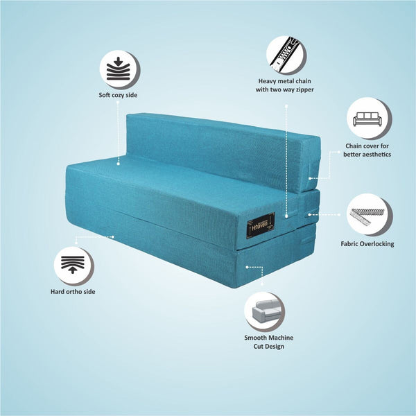Rejoice Sofa Cum Bed - 1 Seater,  ( Jute Fabric, Sky Blue )