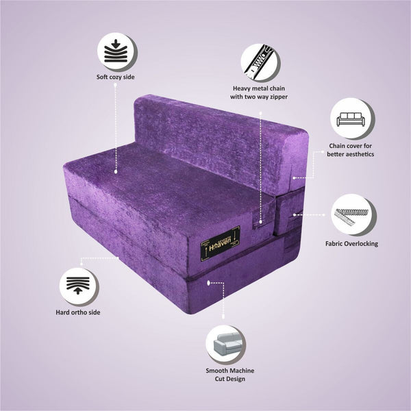 Rejoice Sofa Cum Bed - 3 Seater, ( Premium Molfino Fabric, Purple )