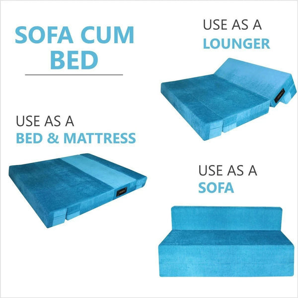 Rejoice Sofa Cum Bed - 3 Seater,  ( Premium Molfino Fabric, Sky Blue )
