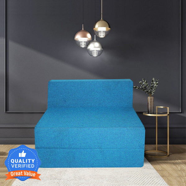 Rejoice Sofa Cum Bed - 1 Seater,  ( Jute Fabric, Sky Blue )