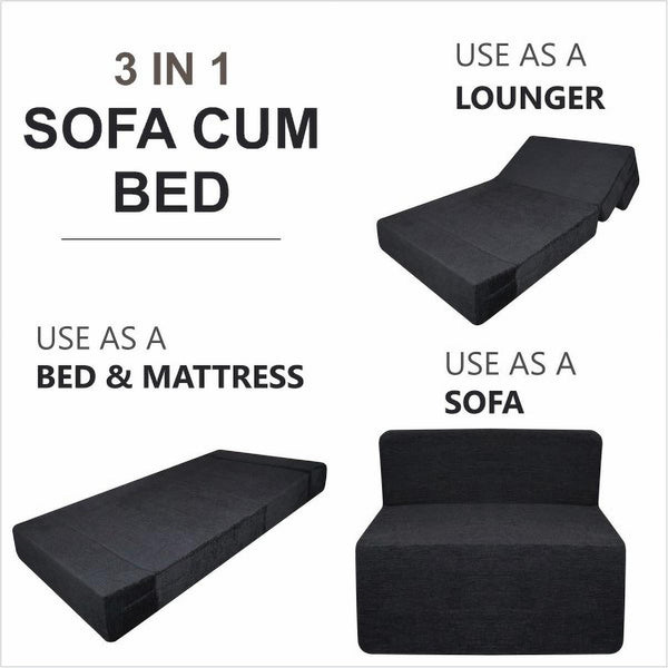 Rejoice Sofa Cum Bed - 1 Seater,  ( Premium Molfino Fabric, Black )