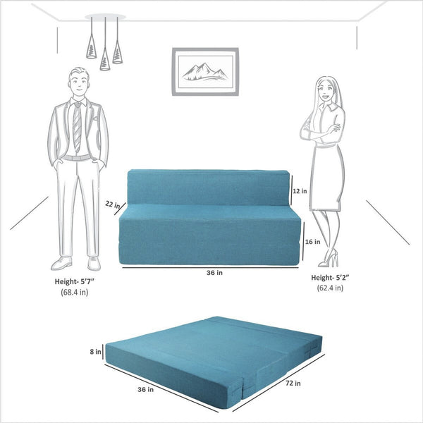 Rejoice Sofa Cum Bed - 1 Seater,  ( Jute Fabric, Sky Blue )