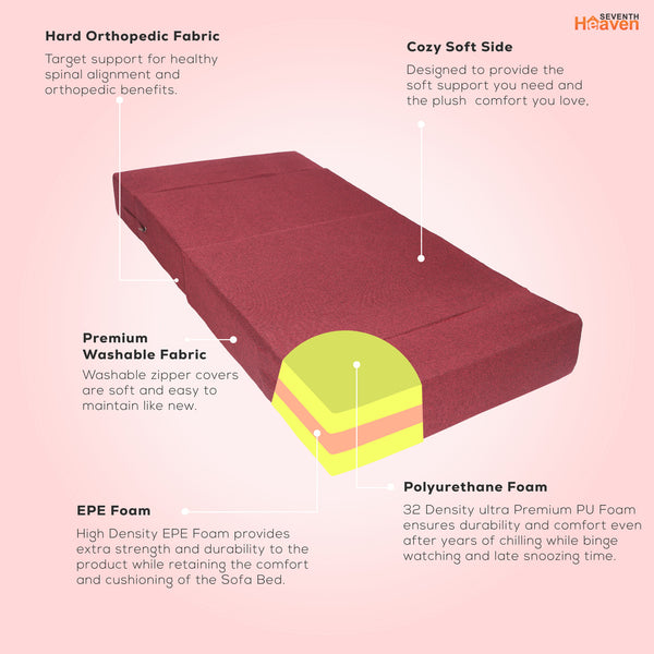 Rejoice Sofa Cum Bed - 1 Seater,  ( Jute Fabric, Maroon )