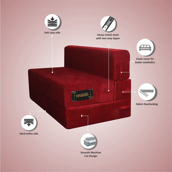 Rejoice Sofa Cum Bed - 3 Seater,  ( Premium Molfino Fabric, Maroon )