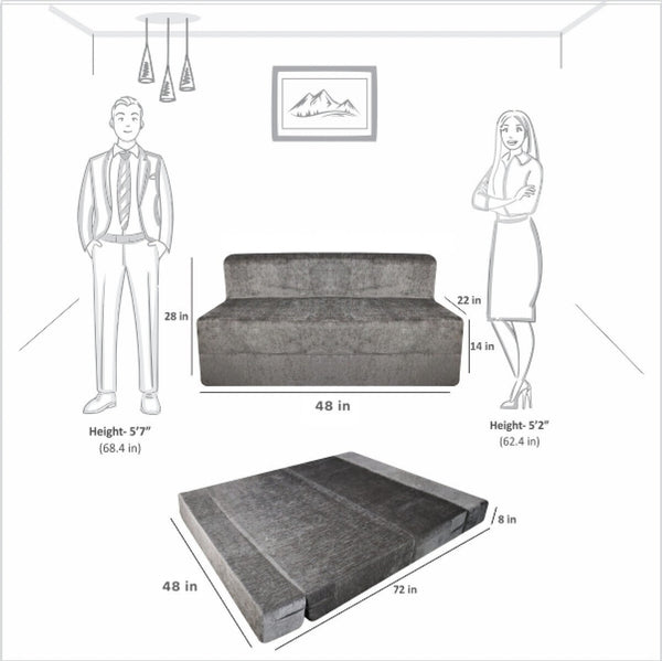 Rejoice Sofa Cum Bed - 2 Seater,  ( Premium Molfino Fabric, Grey )