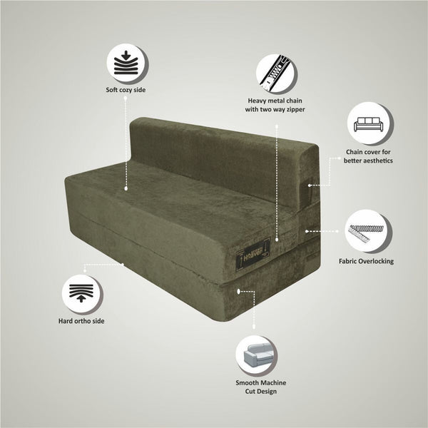 Rejoice Sofa Cum Bed - 3 Seater,  ( Premium Molfino Fabric, Green )