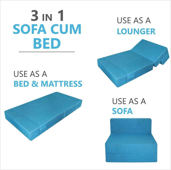 Rejoice Sofa Cum Bed - 1 Seater,  ( Jute Fabric, Sky Blue )