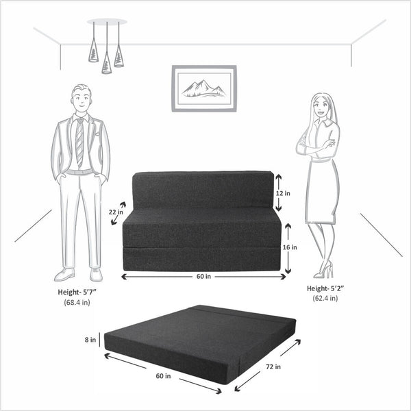 Rejoice Sofa Cum Bed - 3 Seater,  ( Jute Fabric, Dark Grey )