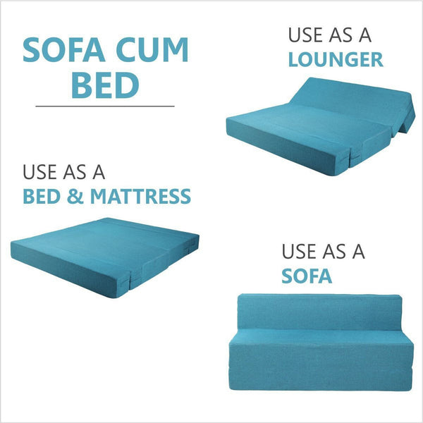 Rejoice Sofa Cum Bed - 1 Seater,  ( Jute Fabric, Sky Blue )