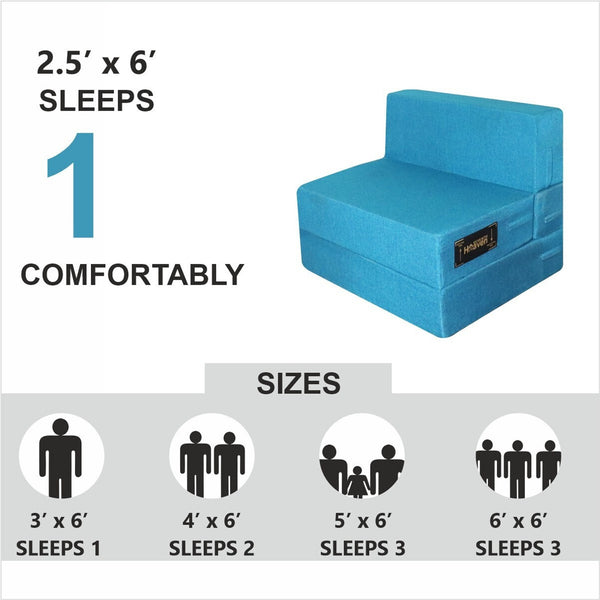 Rejoice Sofa Cum Bed - 1 Seater,  ( Jute Fabric, Sky Blue )