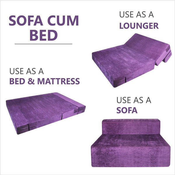 Rejoice Sofa Cum Bed - 3 Seater, ( Premium Molfino Fabric, Purple )