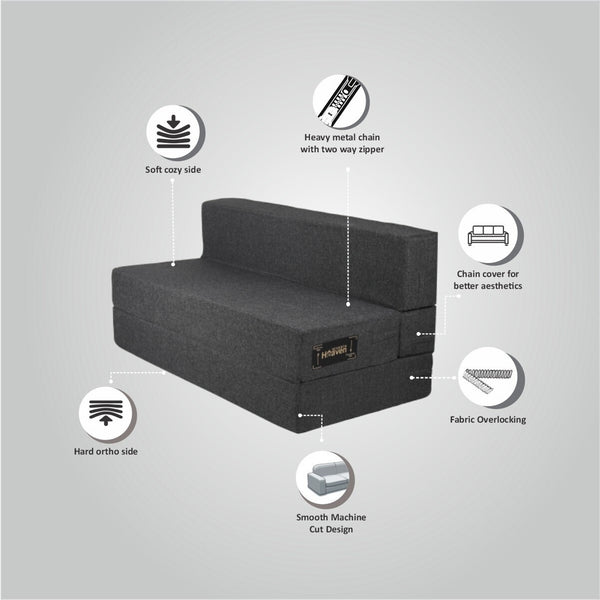 Rejoice Sofa Cum Bed - 3 Seater,  ( Jute Fabric, Dark Grey )