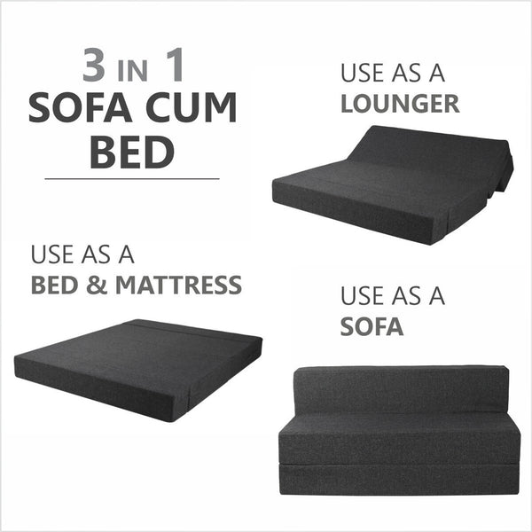 Rejoice Sofa Cum Bed - 3 Seater,  ( Jute Fabric, Dark Grey )