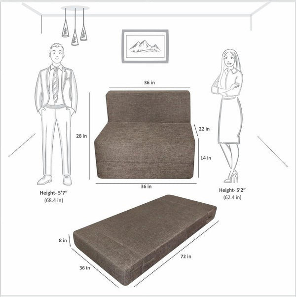 Rejoice Sofa Cum Bed - 1 Seater,  ( Jute Fabric, Brown )