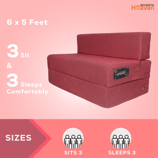 Rejoice Sofa Cum Bed - 4 Seater,  ( Jute Fabric, Maroon )